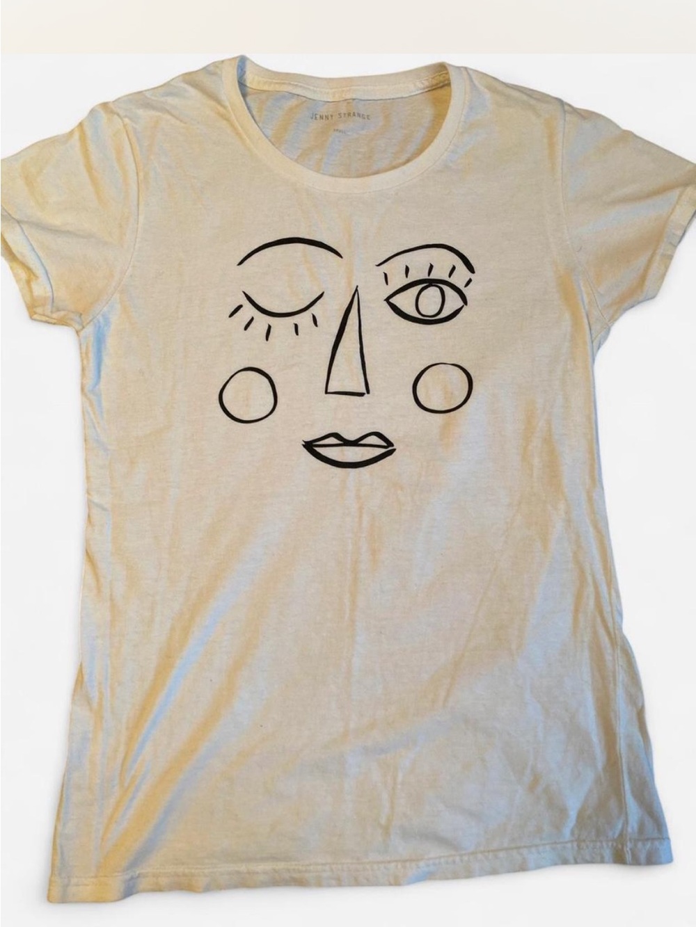 Sold out Jennie Strange Abstract Face Graphic Tee, White with Black Print
